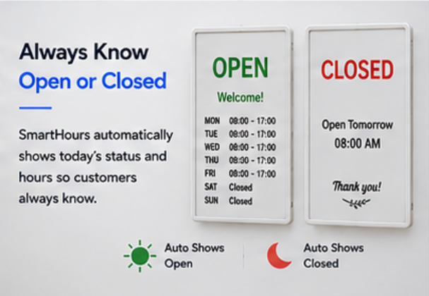 Automatically shows open or closed status